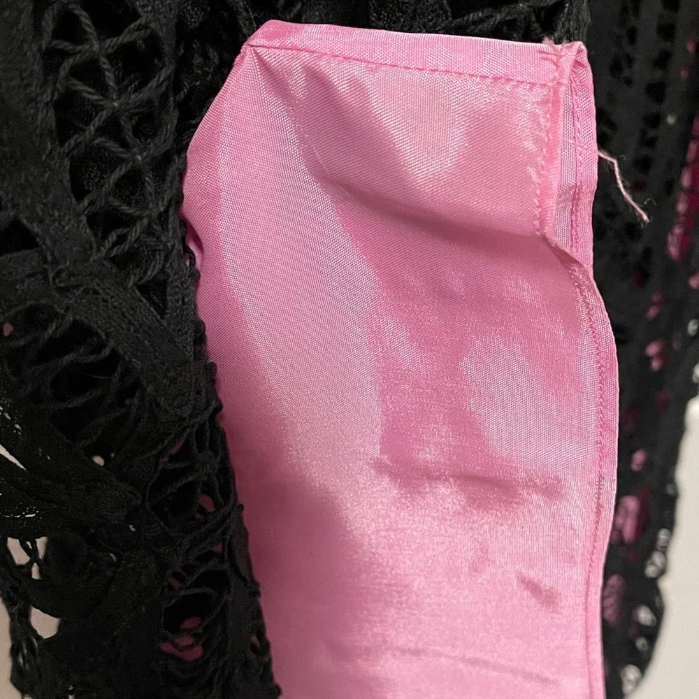 Vtg Betsey Johnson Lace Overlay Dress Pink Black Goth Y2k Dark Fairy Glam Size 8 - Picture 4 of 9